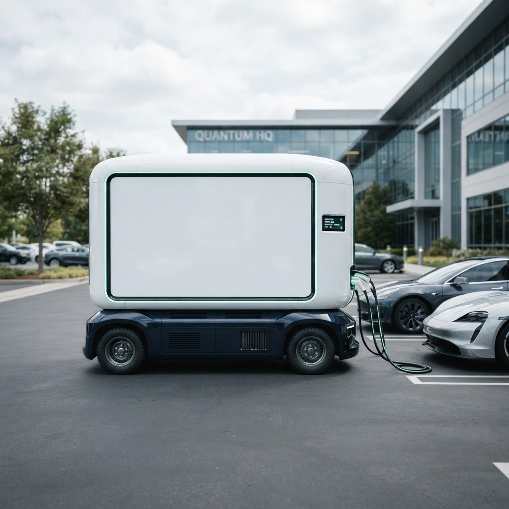 A Capital EV mobile charging unit charging multiple electric vehicles in a modern corporate parking lot
